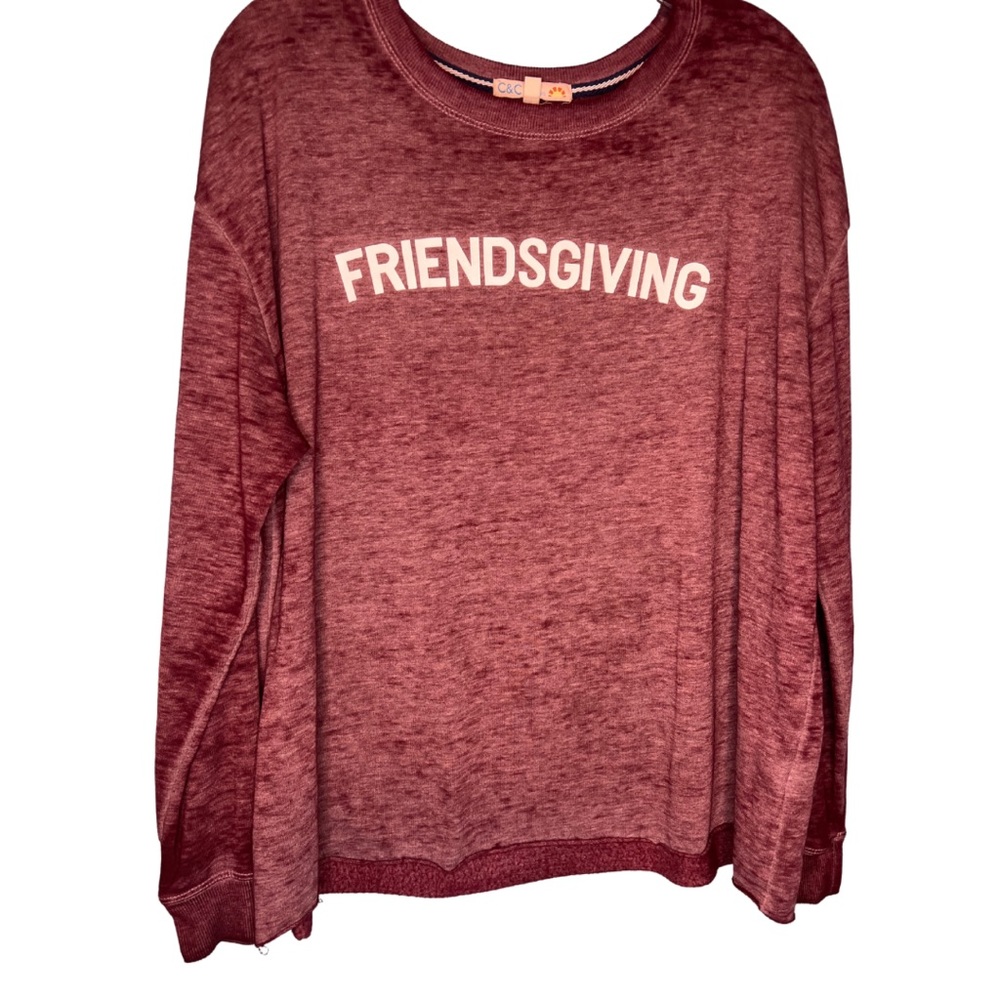 C&C Size L oversized Friendsgiving Graphic Long Sleeve Sweater